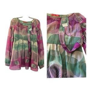 Bianca Maria Caselli vintage top, made in Italy, size 42, green, purple,cream.